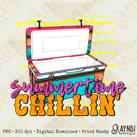 Summertime Chillin Serape Ice Chest Cooler Sublimation Design PNG Digital Download Printable Western Country Southern Girl Float River Lake