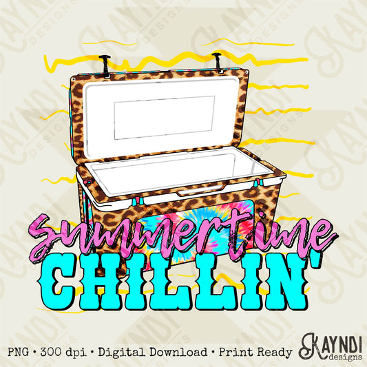 Summertime Chillin Leopard Tide Ice Chest Cooler Sublimation Design PNG Digital Download Printable Cheetah Country Southern Float River Lake