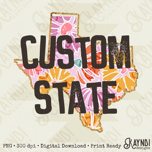 Floral Custom Sublimation PNG, Digital Download, Printable, Vibrant State Pride, DIY Craft Design