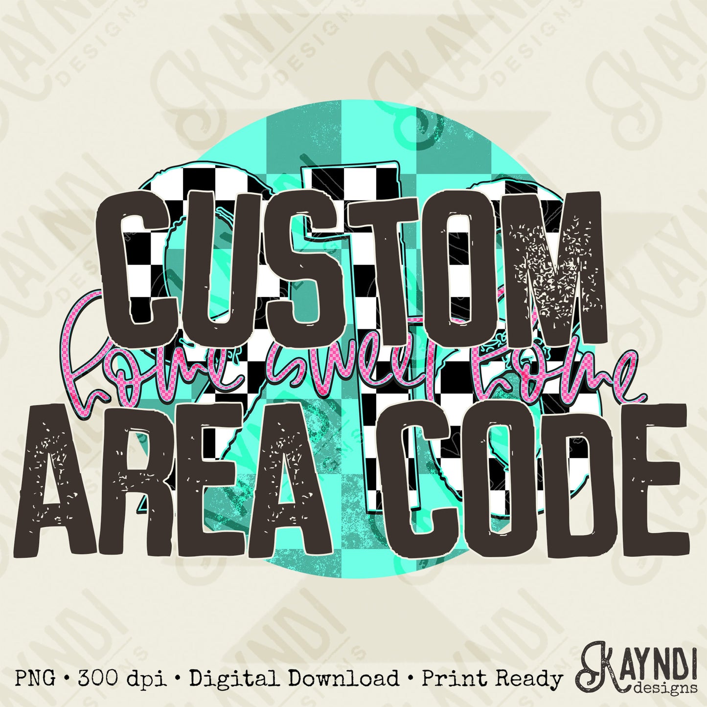 Custom Area Code Design Sublimation PNG, Digital Download, Printable, State-Based Art, Vibrant, DIY Craft Design, Checkers, Checker Print