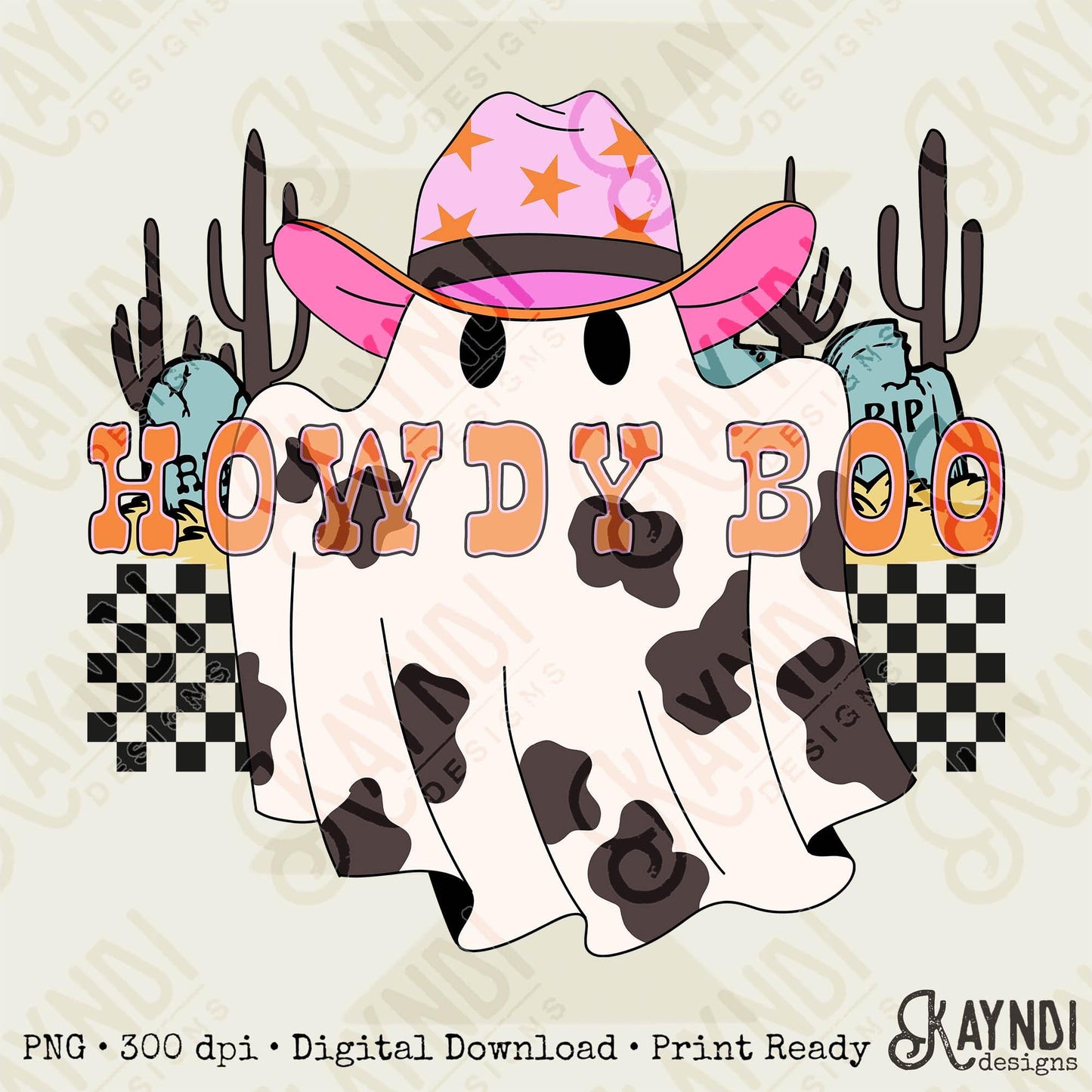 Howdy Boo Sublimation Design PNG Digital Download Printable Ghosts Fall Country Cactus Halloween Harvest Cowprint