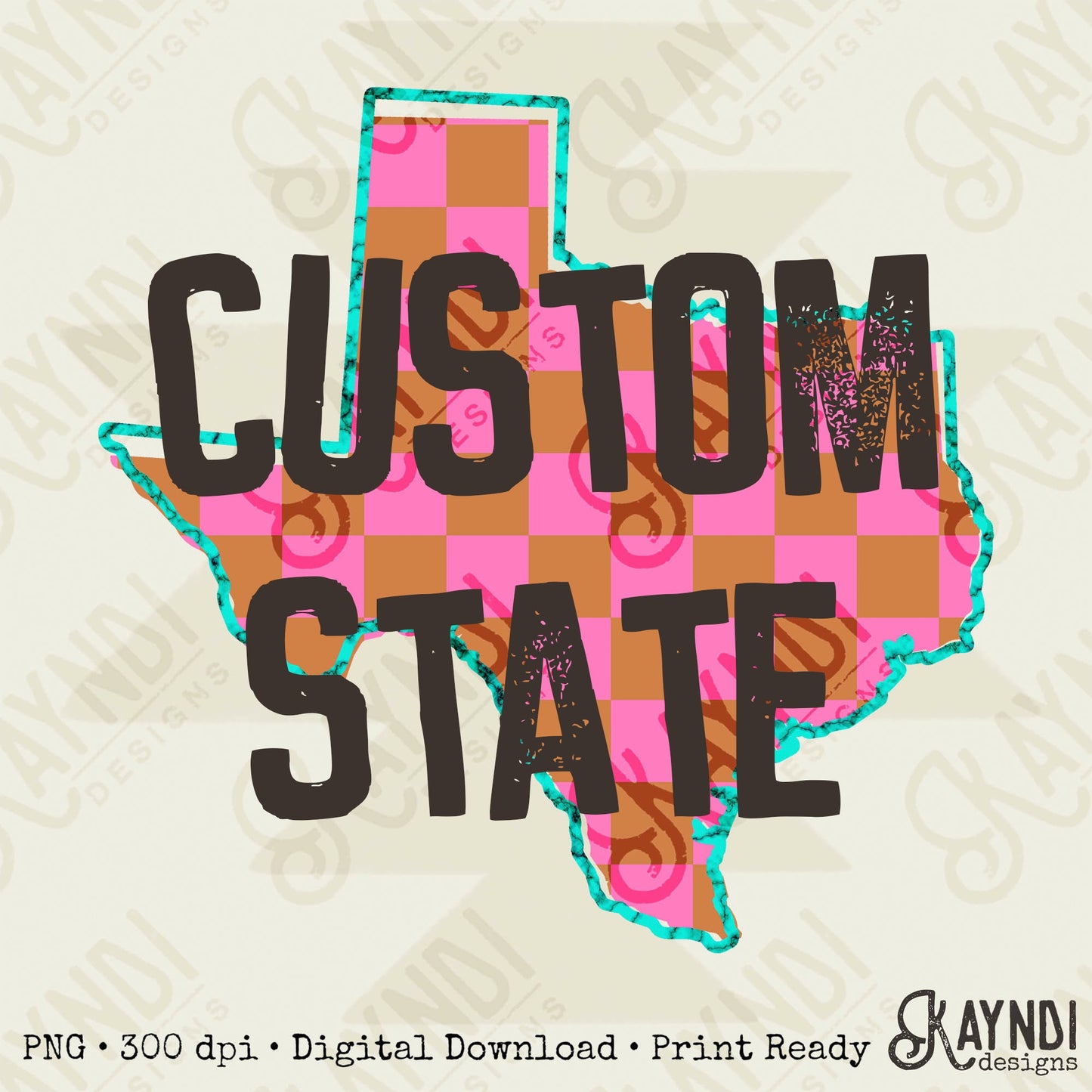 Check Pink Turquoise Custom Sublimation PNG, Digital Download, Printable Western, State-Based Art, Vibrant, DIY Craft Design