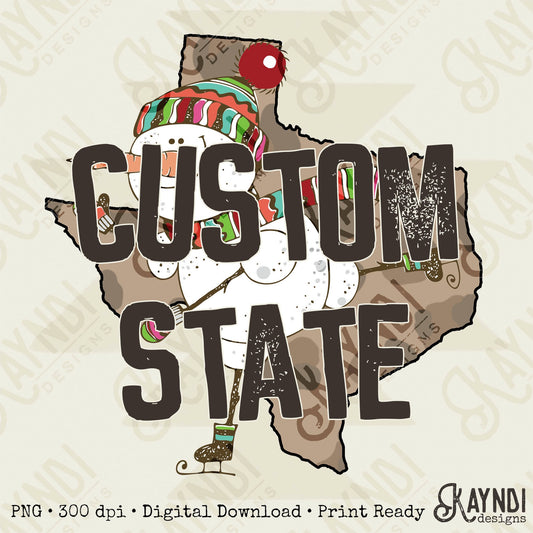 Snowman Custom State Sublimation PNG, Digital Download, Printable Christmas, Cute Kids Winter Design, Leopard, Doodle, Ice skating snowman