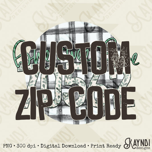 Custom Zip Code Design Sublimation PNG, Digital Download, Printable, State-Based Art, Vibrant, DIY Craft Design, Neutral, Plaid