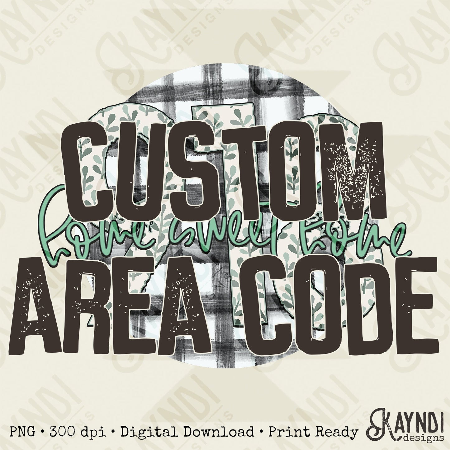 Custom Area Code Design Sublimation PNG, Digital Download, Printable, State-Based Art, Vibrant, DIY Craft Design, Neutral, Plaid