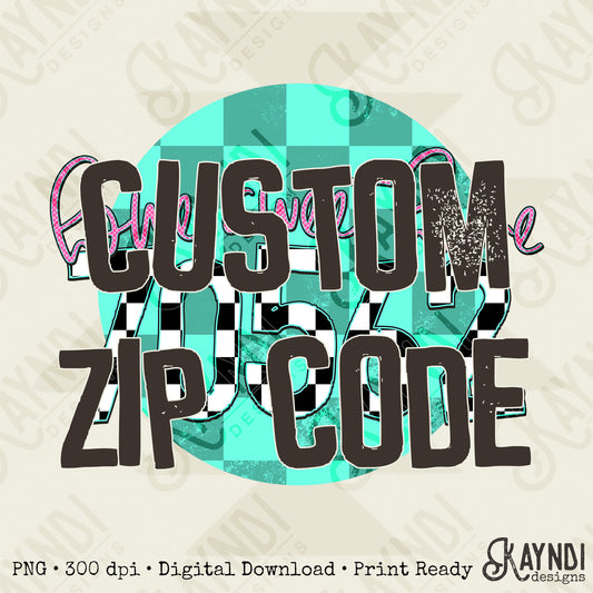 Custom Zip Code Design Sublimation PNG, Digital Download, Printable, State-Based Art, Vibrant, DIY Craft Design, Checkers, Checker Print