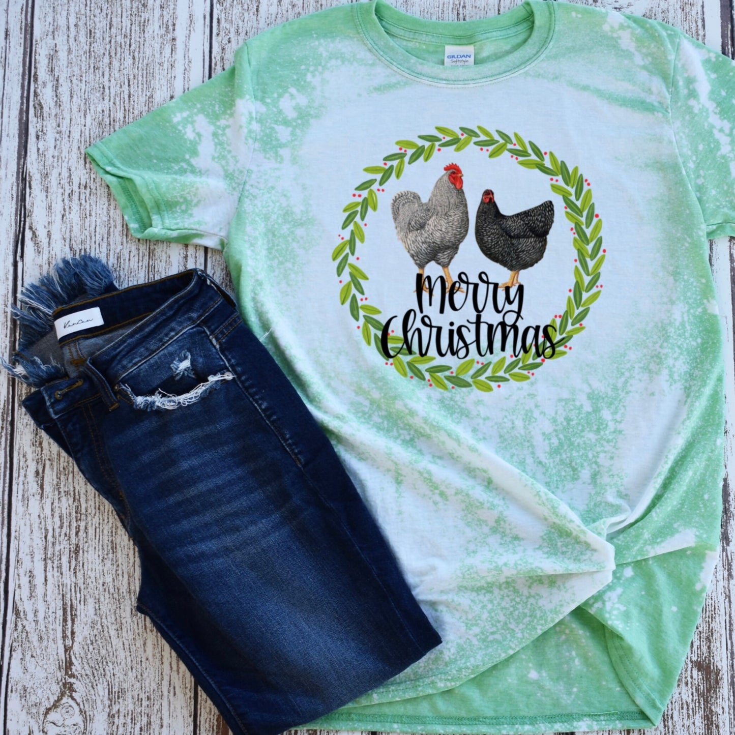 Merry Christmas Hens Chickens Country Farm Sublimation Design PNG Digital Download Foliage Greenery Leaves wreath DTG Printing Prinable