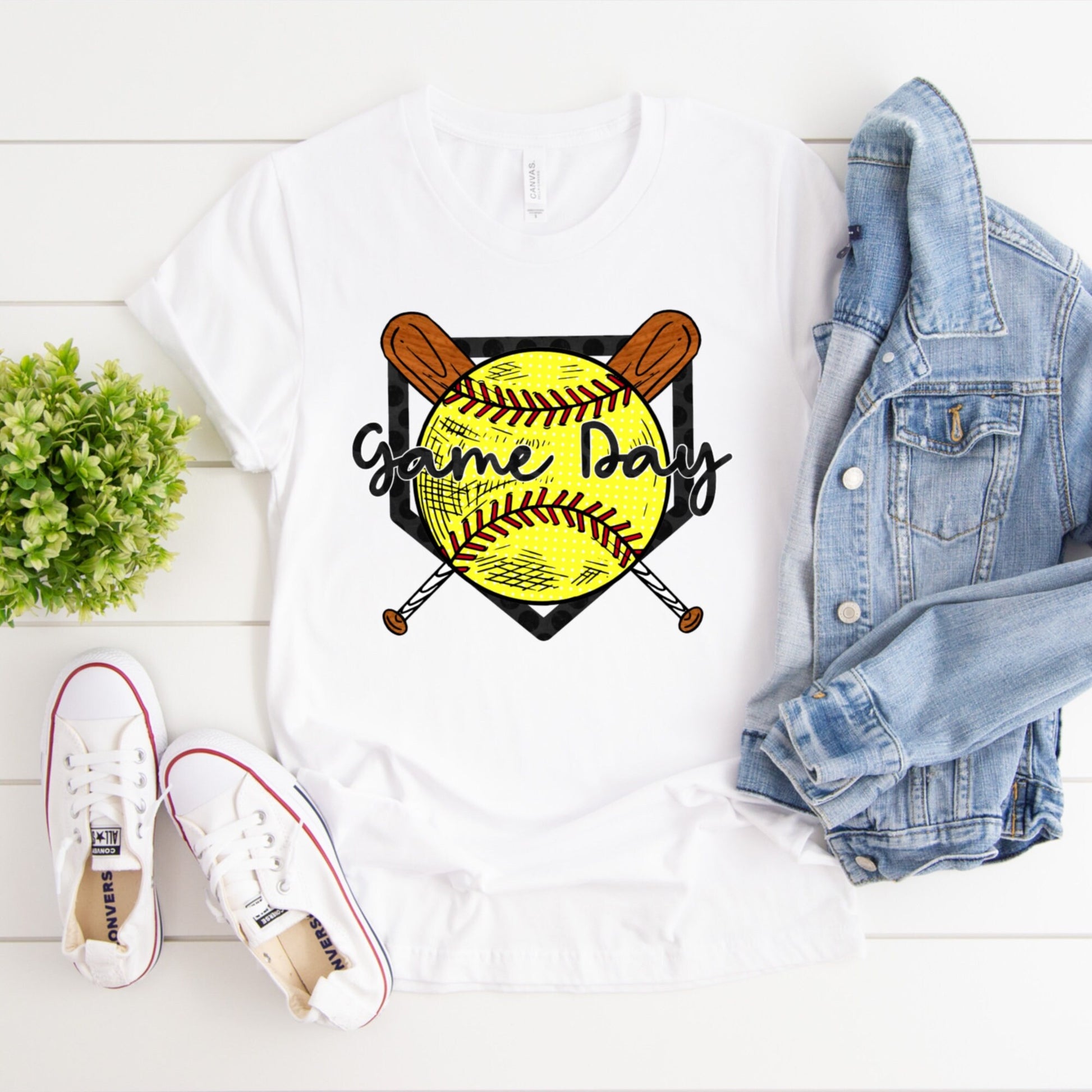 Softball Game Day Design PNG Digital Download Printable Sublimation DTG Baseball Bat Diamond Home Plate Polka Dots