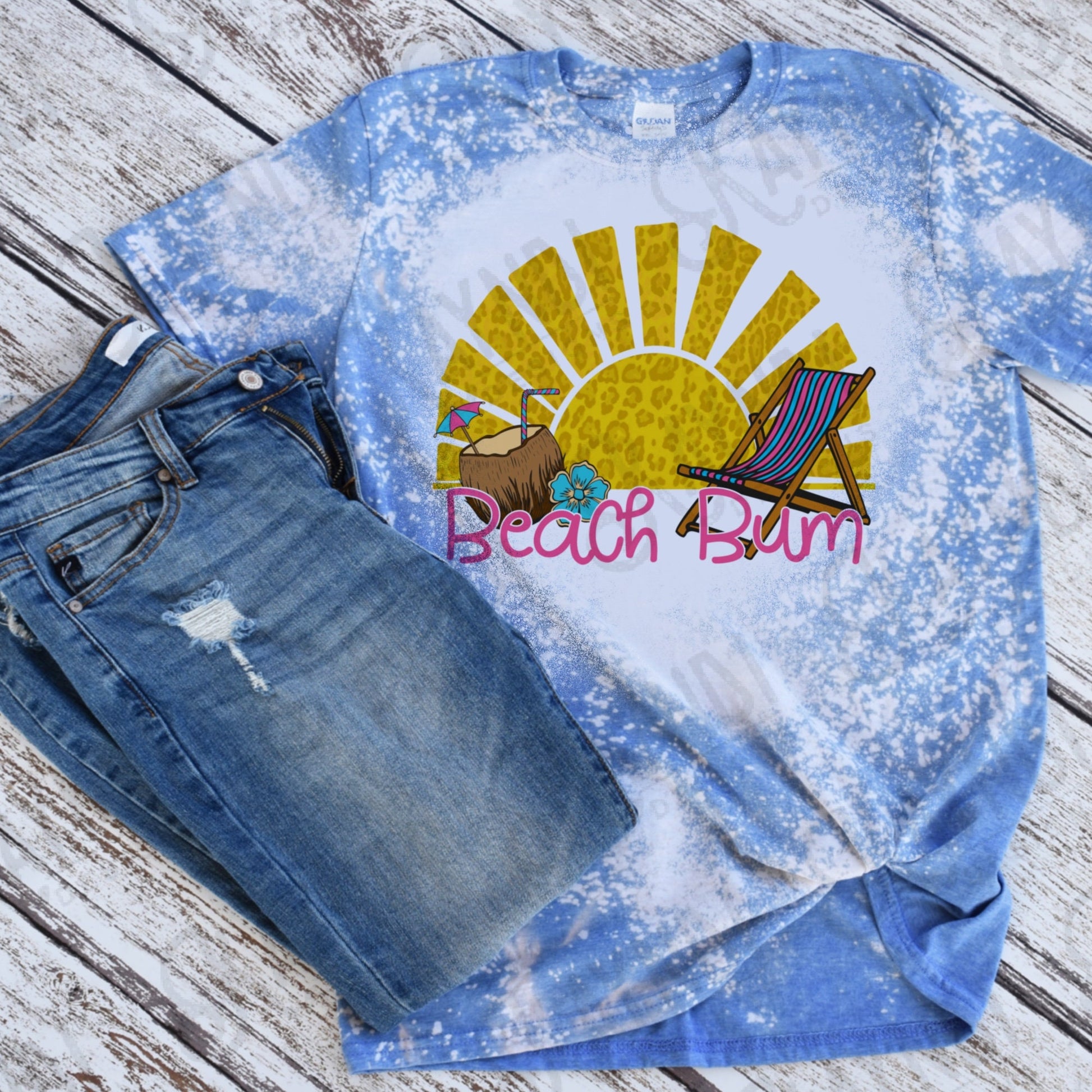 Beach Bum Sublimation Design PNG Digital Download Printable Leopard Sunburst Summer Beach Chair Pina Colada Coconut Drinkin Hawaii Vacation