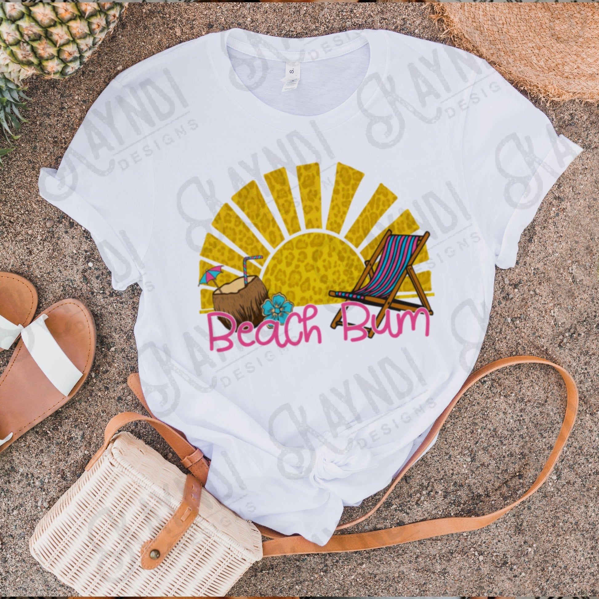 Beach Bum Sublimation Design PNG Digital Download Printable Leopard Sunburst Summer Beach Chair Pina Colada Coconut Drinkin Hawaii Vacation