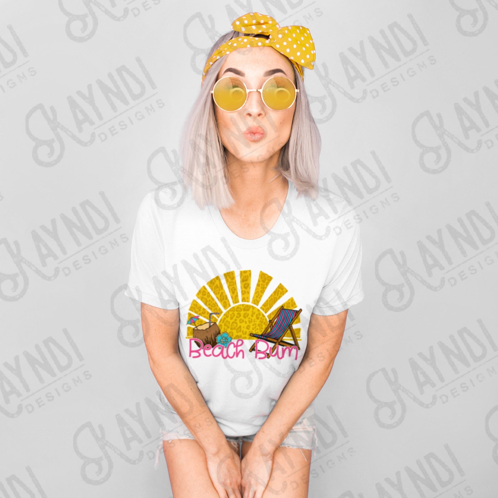 Beach Bum Sublimation Design PNG Digital Download Printable Leopard Sunburst Summer Beach Chair Pina Colada Coconut Drinkin Hawaii Vacation