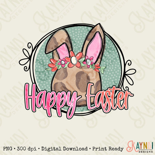 Happy Easter Bunny Sublimation Design PNG Digital Download Printable Cheetah Leopard Girl Girly Doodle Floral Flower Egg Hunting Children