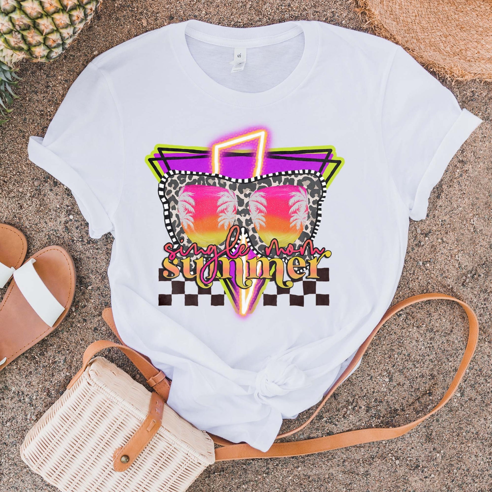 Single Mom Summer Sublimation Design PNG Digital Download Printable Neon Lightning Bolt Thunder Checker 90s Mom Mama Momma Neon Hot Mom