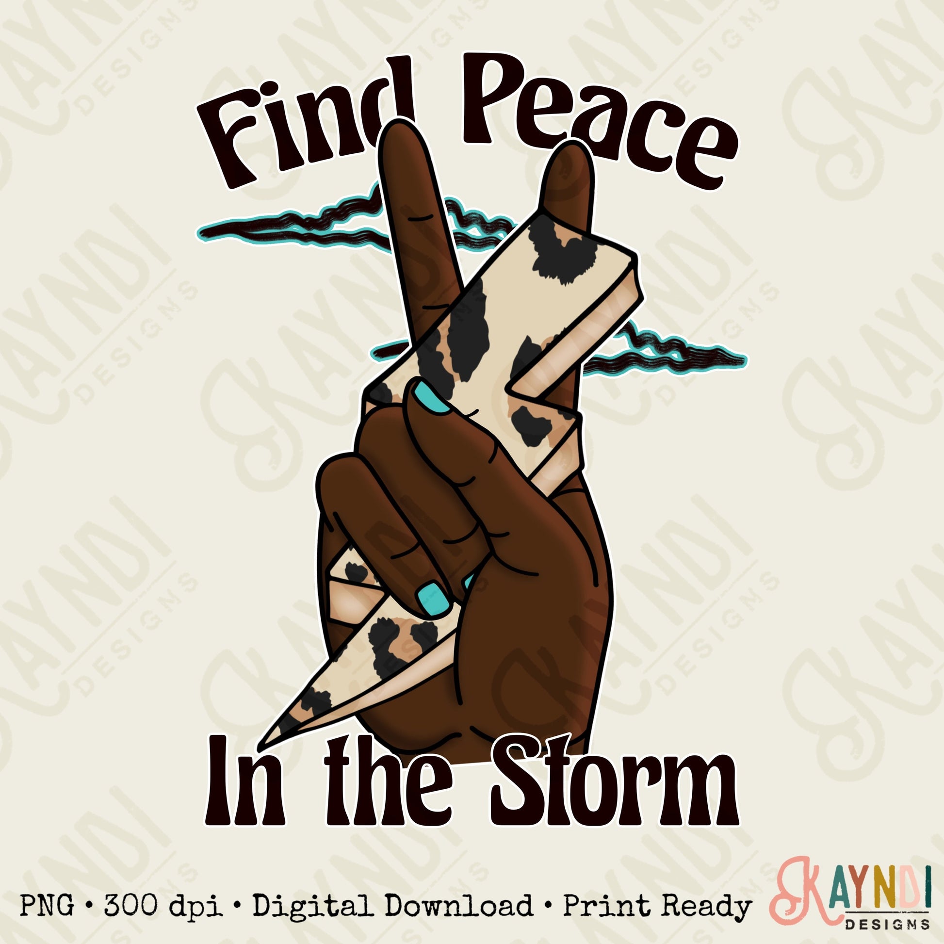 Find Peace in the Storm Sublimation Design PNG Digital Download Printable Mental Health Quote Peace Sign Hand Lightning Bolt Leopard 1