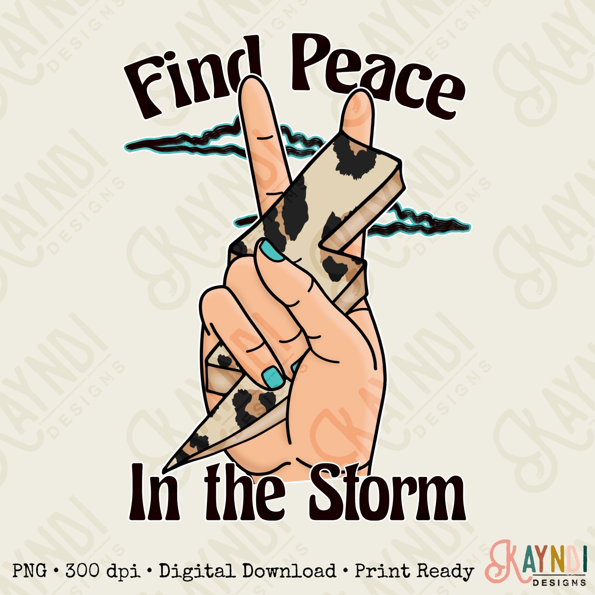 Find Peace in the Storm Sublimation Design PNG Digital Download Printable Mental Health Quote Peace Sign Hand Lightning Bolt Leopard 4