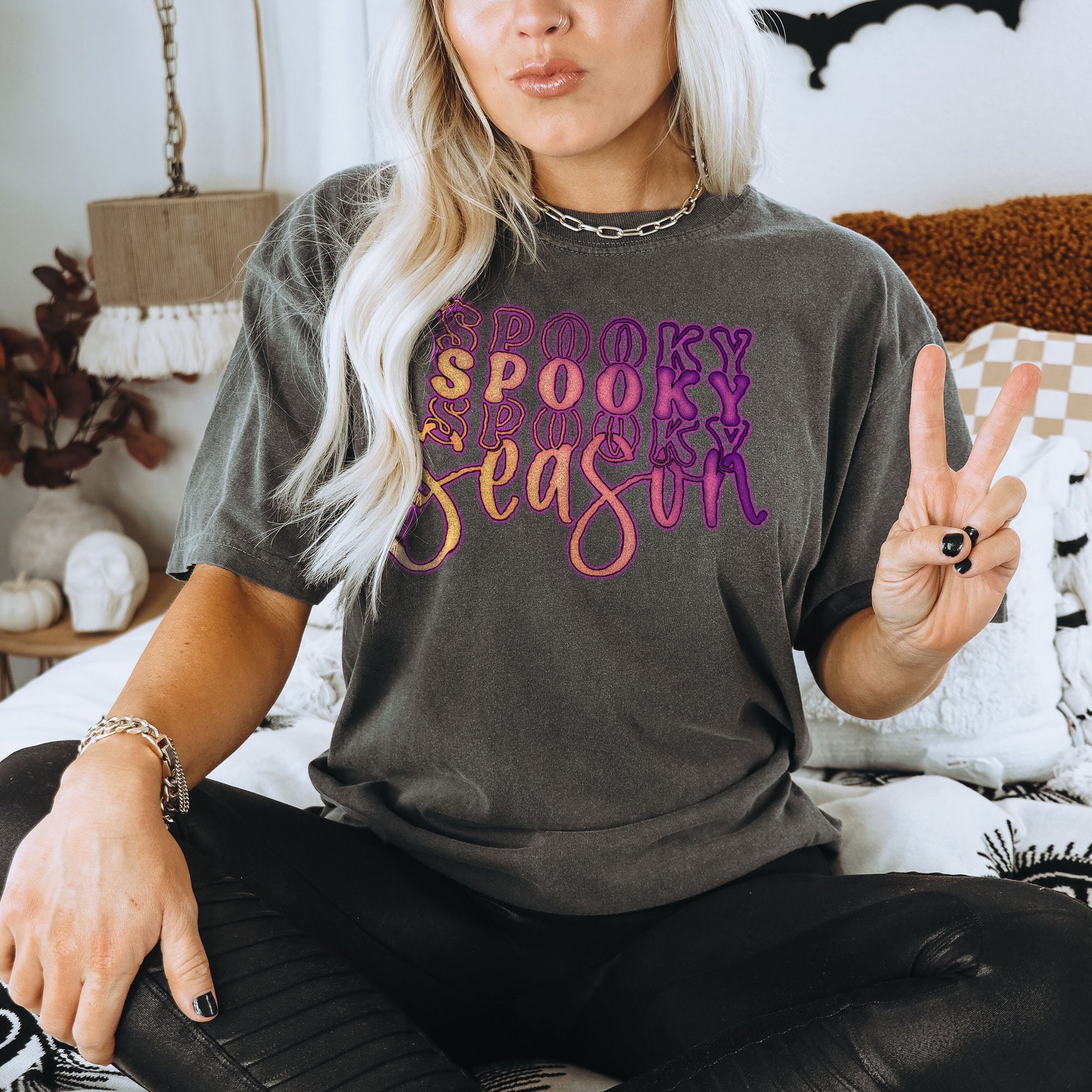 Spooky Season Color Sublimation Design PNG Digital Download Printable Halloween Stay Spooky Retro Groovy Pumpkin Vibes Mama