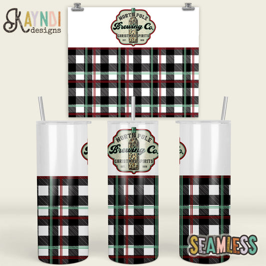 North Pole Brewing Company Seamless Tumbler Sublimation Design PNG Digital Download Printable Christmas Spirits Wine Beer Bootle Leopard