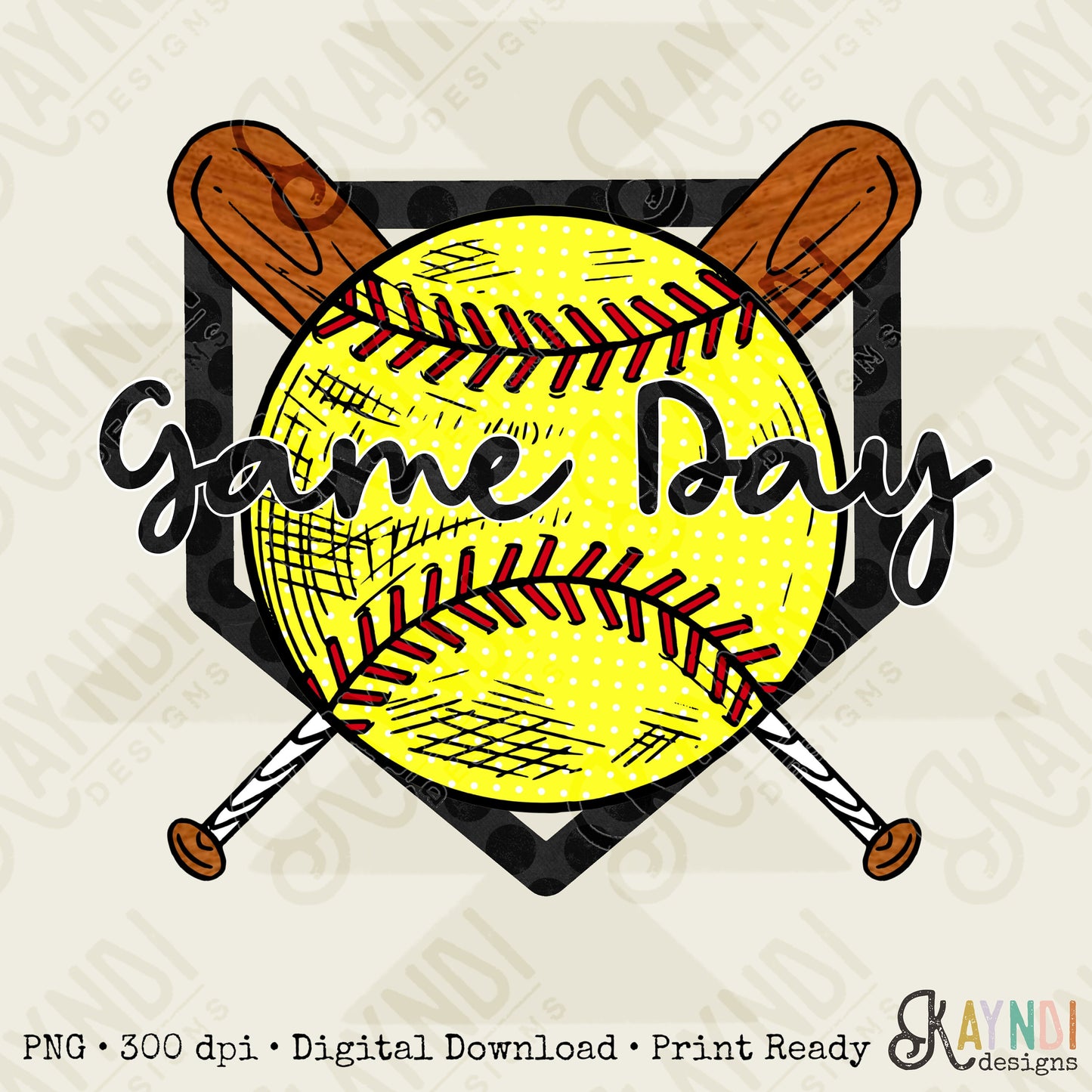 Softball Game Day Design PNG Digital Download Printable Sublimation DTG Baseball Bat Diamond Home Plate Polka Dots