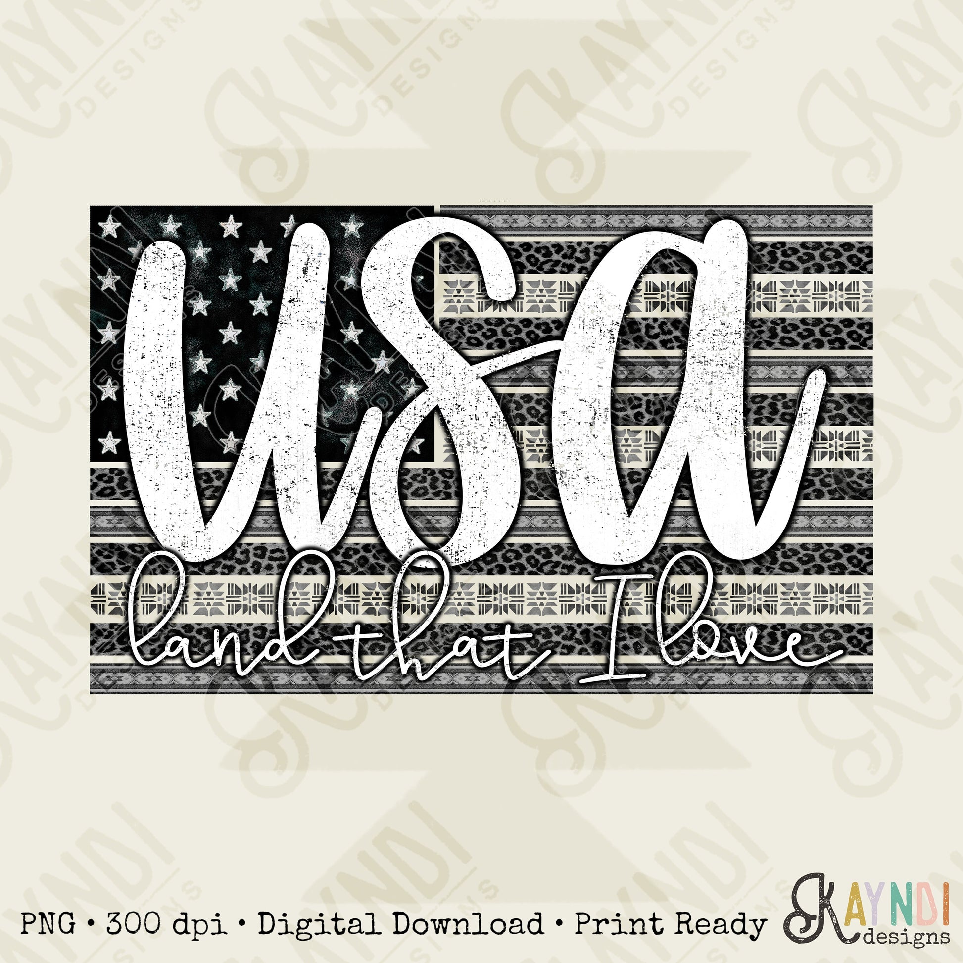 USA Land That I Love Sublimation Design PNG Digital Download Printable Grunge American Flag Leopard Cheetah Aztec Merica America