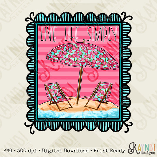 Southern Girl Charm Live Life Simply Beach Umbrellas Sublimation Design PNG Digital Download Printable Southern Prep Preppy Girly Beach