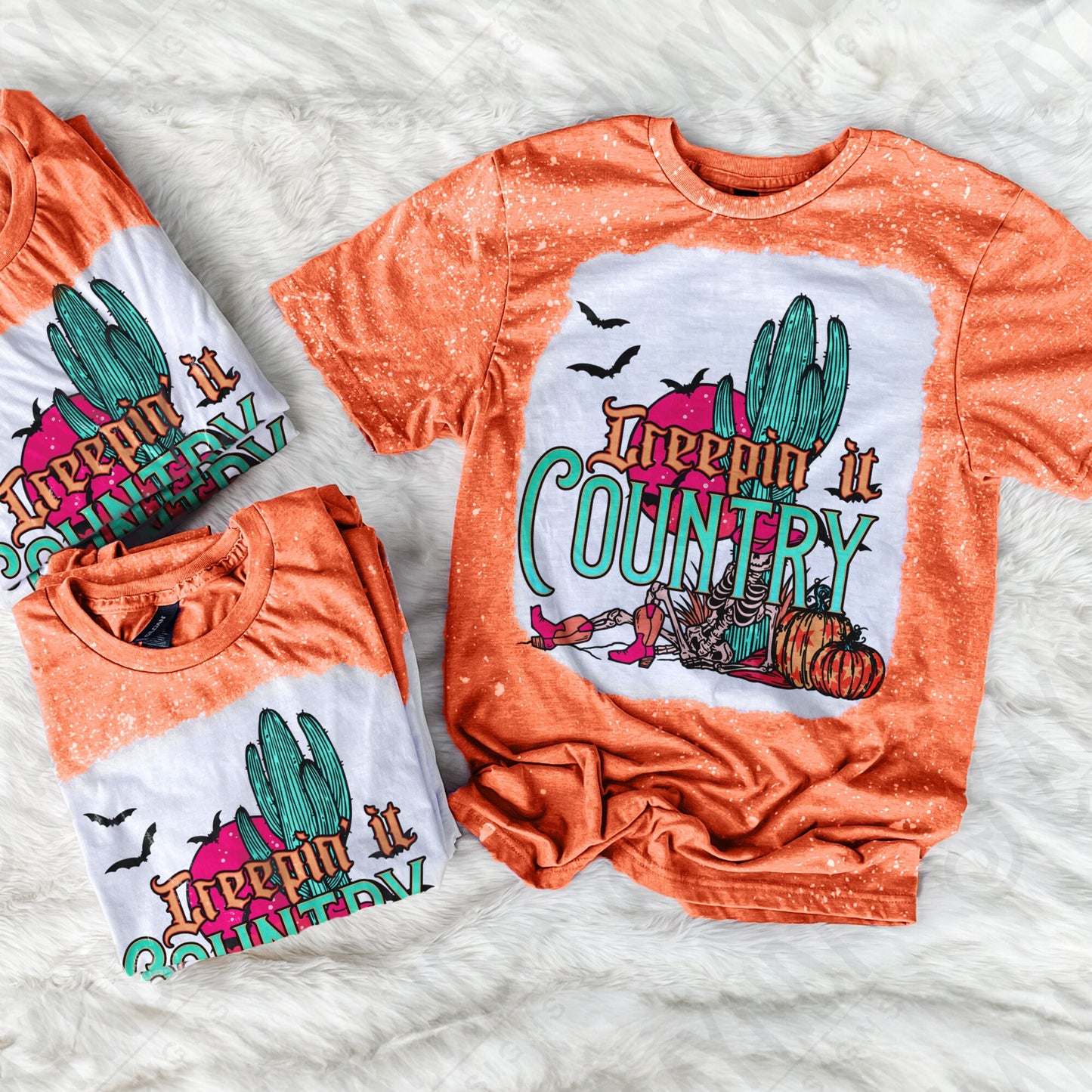 Creepin It Country Sublimation Design PNG Digital Download Printable Western Halloween Desert Pumpkin Cactus Fall Southern Skeleton Cowboy