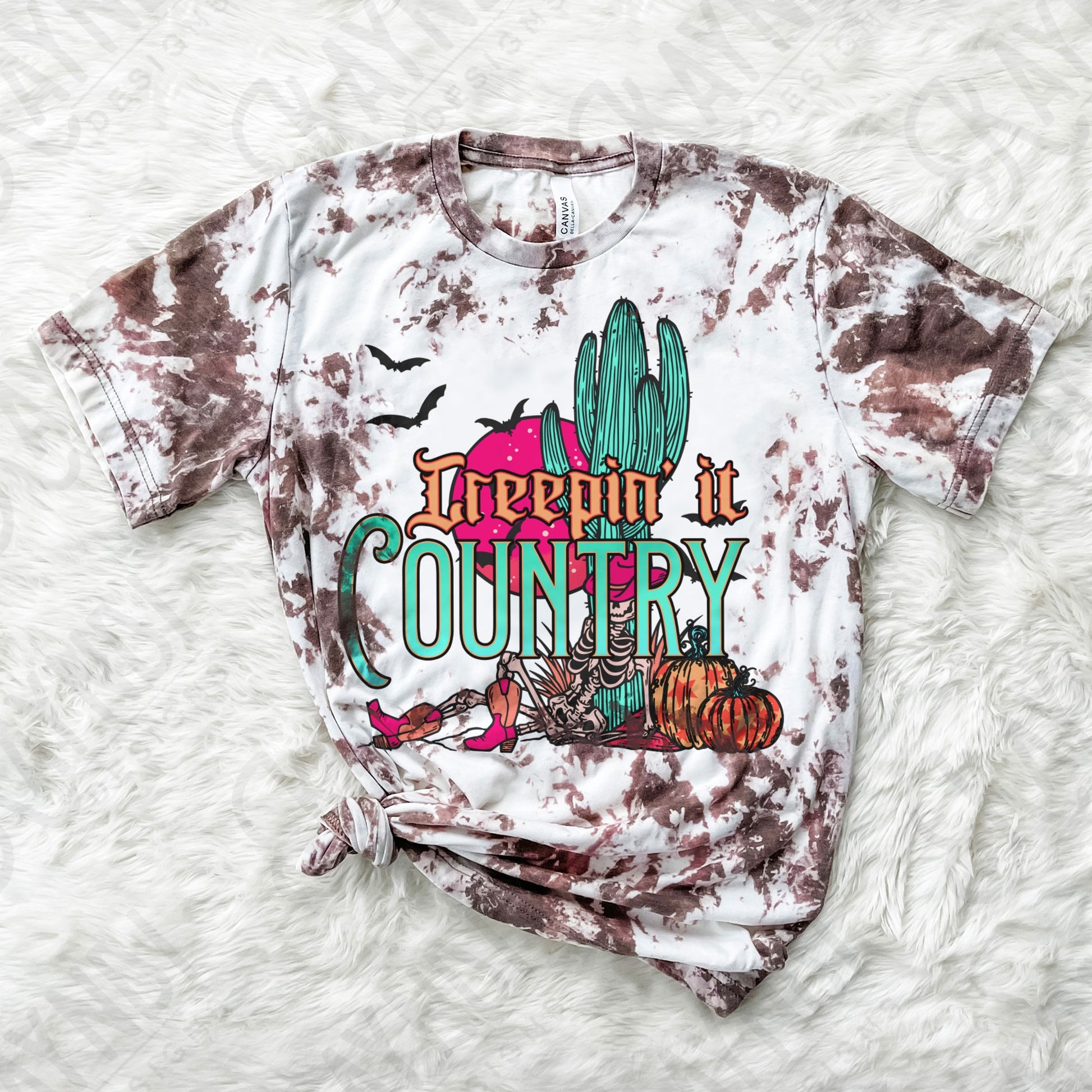 Creepin It Country Sublimation Design PNG Digital Download Printable Western Halloween Desert Pumpkin Cactus Fall Southern Skeleton Cowboy