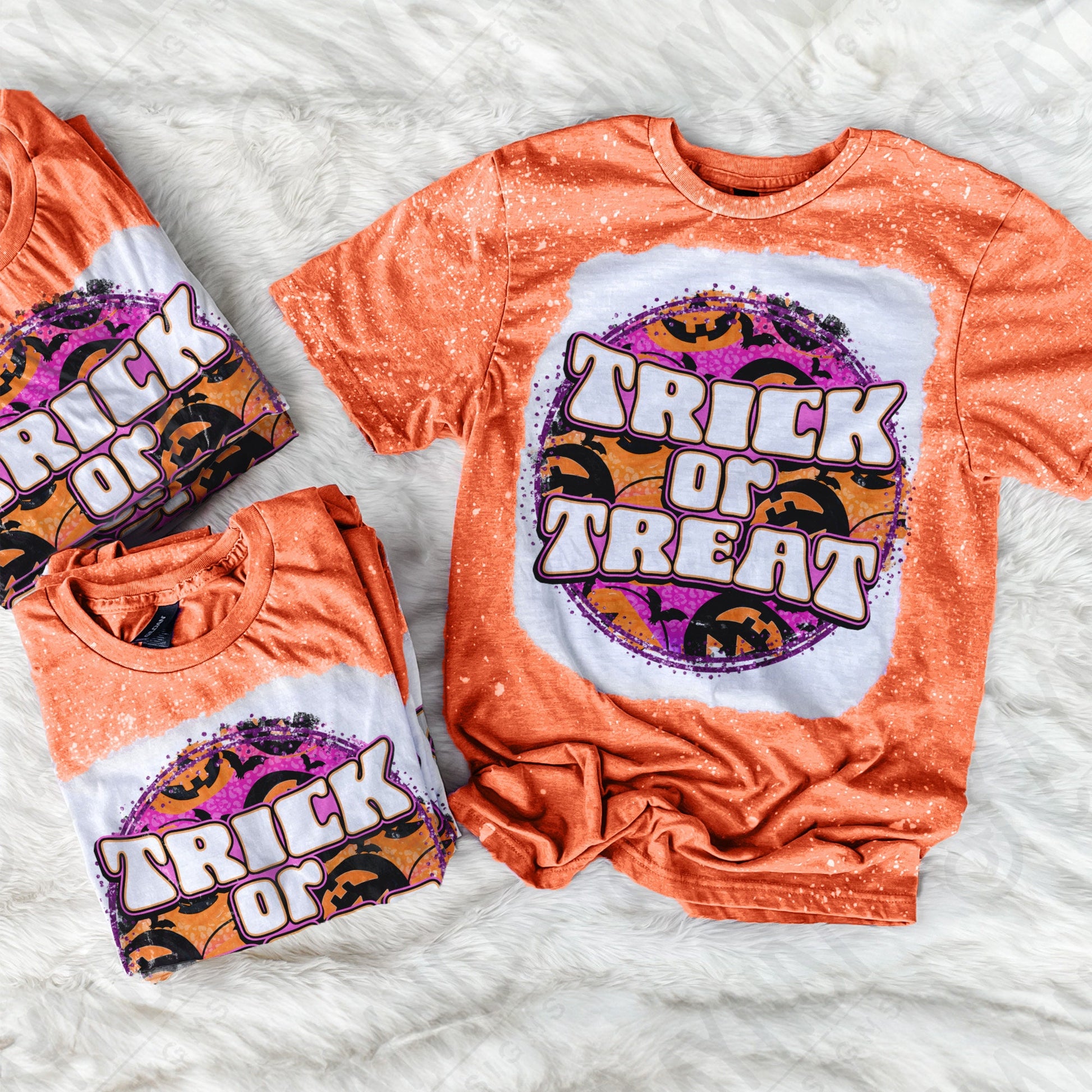 Trick Or Treat Sublimation Design PNG Digital Download Printable Halloween Jack Lantern Pumpkin Bats Groovy Kids Children's Girls Glitter